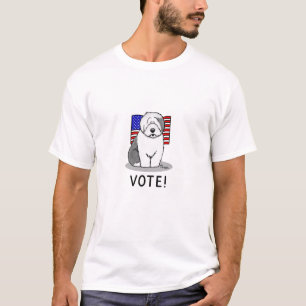 Camiseta ¡Votar! El viejo perro pastor inglés Gray 1 Cuelme