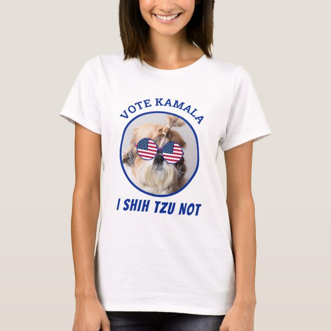 Camiseta Votar Kamala Bandera de EEUU Shih Tzu No es un per (Anverso)