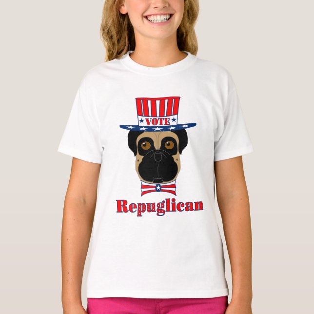 Camiseta Vote rePUGlican Funny Pug en el Gorra azul blanco  (Anverso)