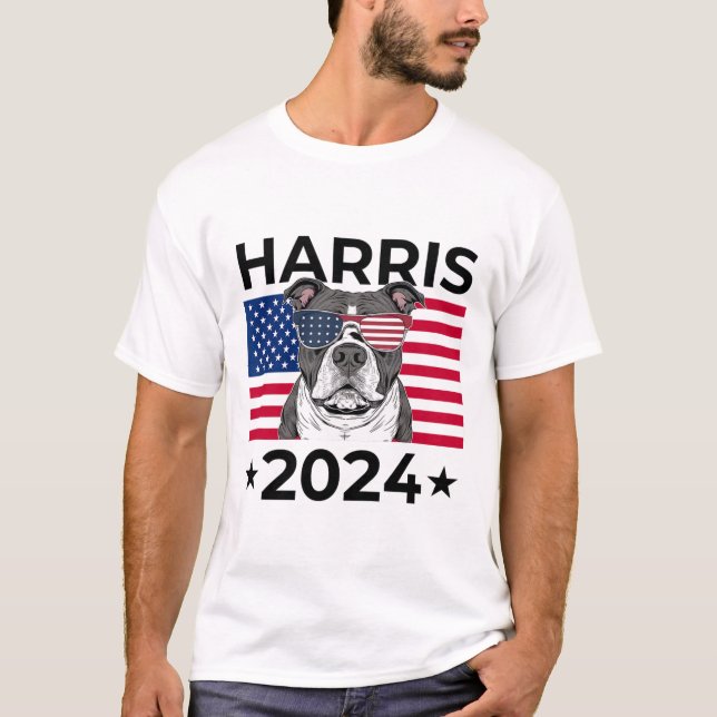 Camiseta Voto Electoral Kamala Harris 2024 Pitbull Dog Usa  (Anverso)