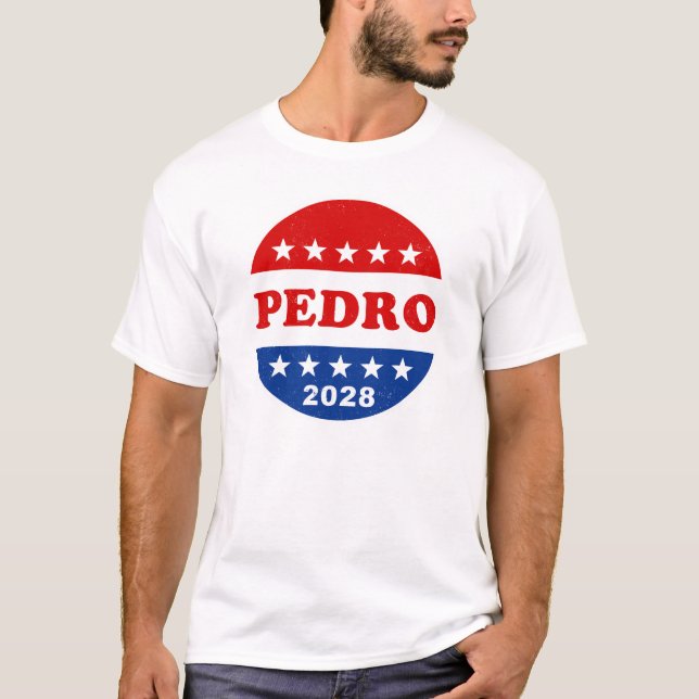 Camiseta Voto por Pedro 2028 botón de campaña retro gracios (Anverso)