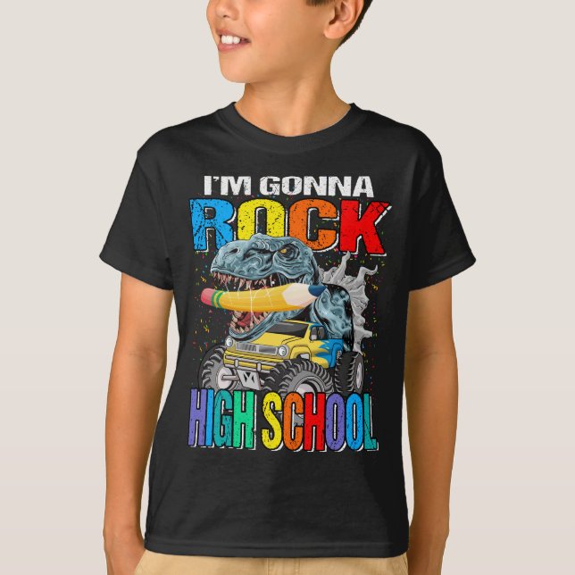 Camiseta Voy a Rock High School Monster Truck Dinosaur (Anverso)