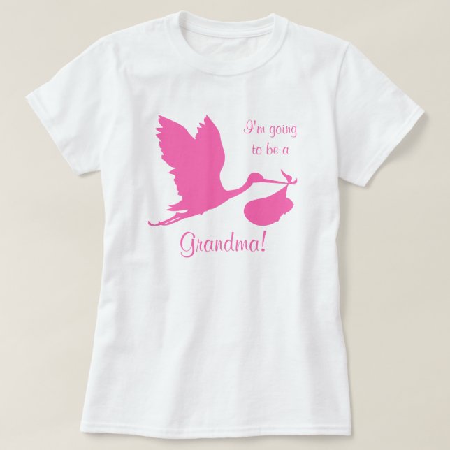 Camiseta Voy a ser una abuela cigüeña rosa caliente (Diseño del anverso)