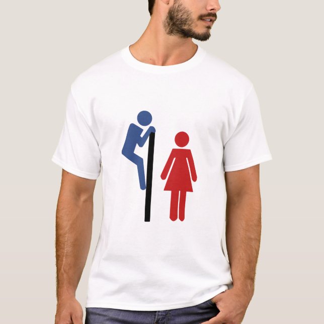 Camiseta Voyeur del Rótulo del retrete que mira sobre (Anverso)