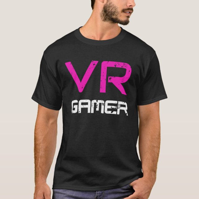 Camiseta VR GAMER para fans de la realidad virtual rosa (Anverso)