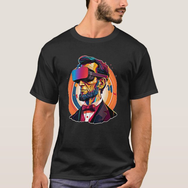 Camiseta VR Headset Abraham Lincoln Video Game Virtual Real (Anverso)