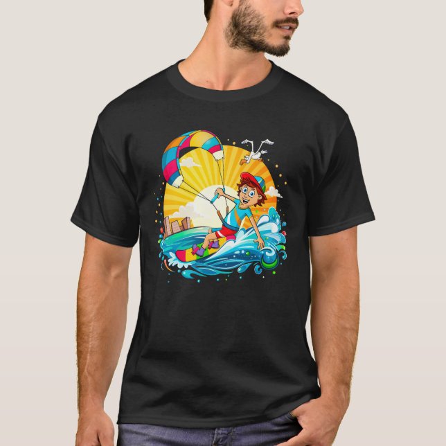 Camiseta Vrolijke kite surfing illustratie.  (Anverso)