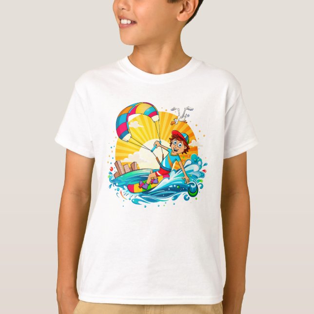 Camiseta Vrolijke kite surfing illustratie.  (Anverso)