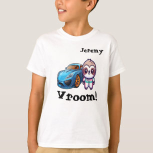 Camiseta "Vroom" Race Car Sloth Kawaii Personalizable Boy