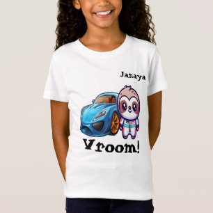 Camiseta "Vroom" Race Car Sloth Kawaii Personalizado Chica