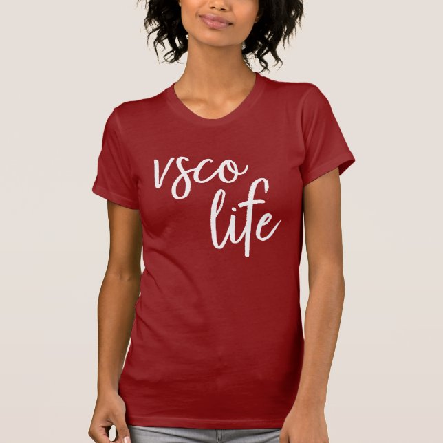Camiseta VSCO Life, simple, casual, blanco en Borgoña (Anverso)