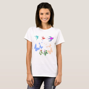 Camiseta Vuelo de pájaros y mariposas de colores Armonía