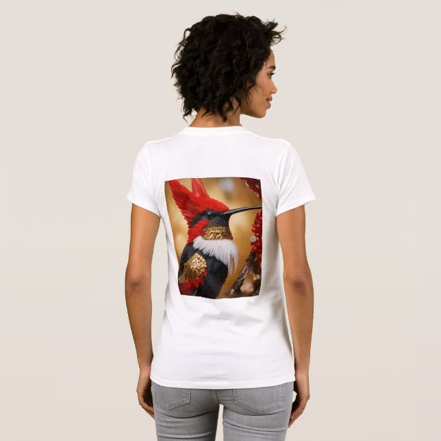 Camiseta " Vuelo del colibrí rojo, blanco y negro (Reverso completo)