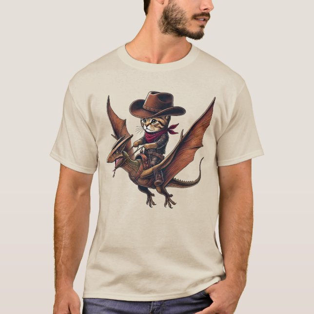 Camiseta Vuelo Majestuoso: Un Gato Vaquero Montando un Pter (Anverso)