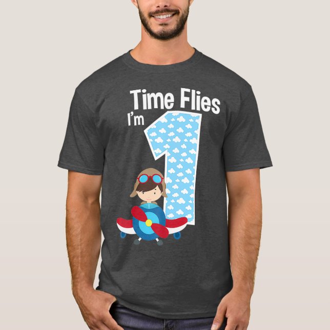 Camiseta Vuelos horarios: Avión de 1er Cumpleaños (Anverso)