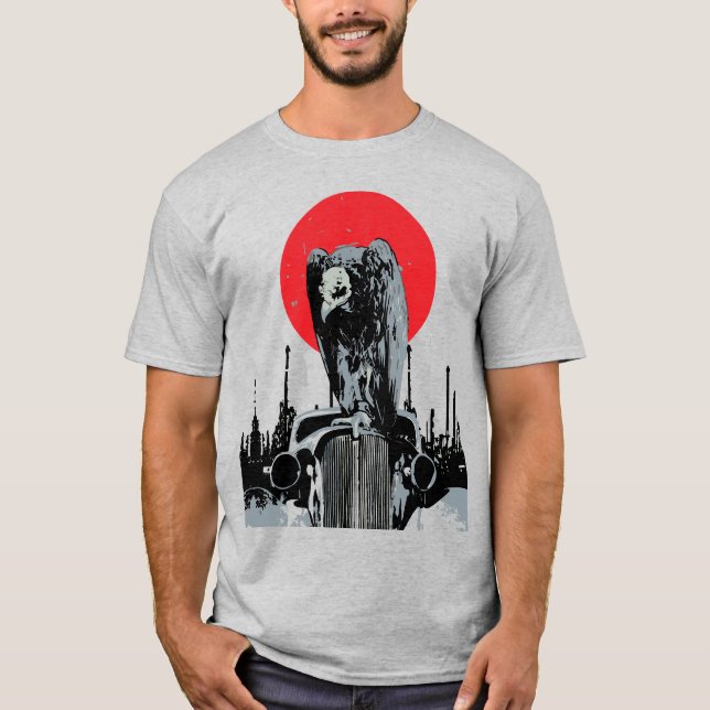 Camiseta Vulnerabilidad en coche vintage con sol rojo (Anverso)