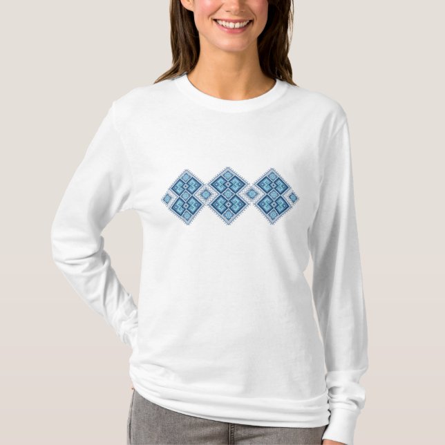 Camiseta Vyshyvanka ucraniano del azul del bordado (Anverso)