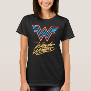 Camiseta W84   Logotipo de luz neón de la mujer maravilla