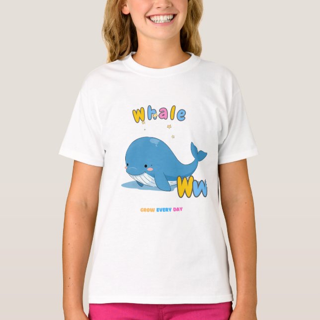 Camiseta “W is for Whale” Alphabet Tee – Grow Every Day (Anverso)