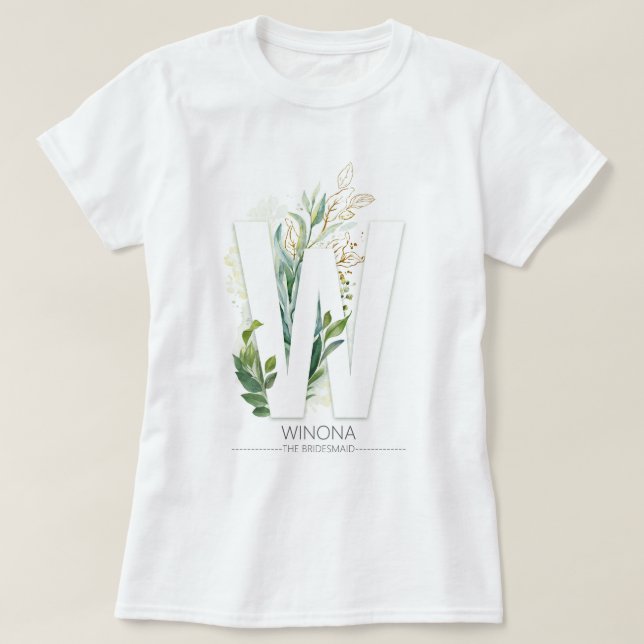 Camiseta W Monograma La vegetación dorada deja elegante (Diseño del anverso)