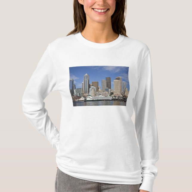 Camiseta WA, Seattle, horizonte de Seattle con ferry (Anverso)