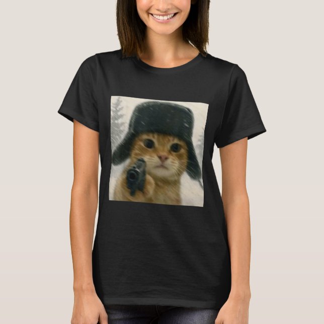 Camiseta Wacky Cat Wearing Ushanka Hat Russian Meme Cat Hum (Anverso)