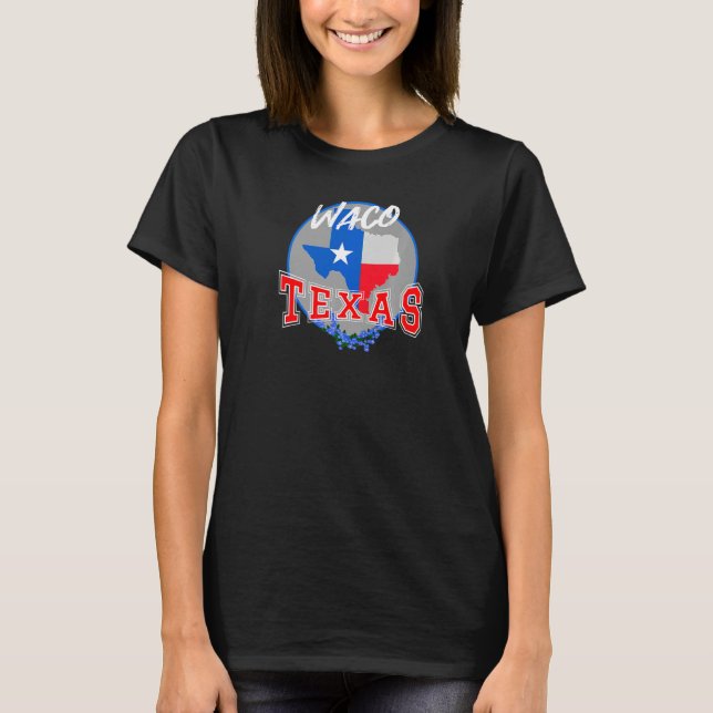 Camiseta Waco Texas in Red White & Blue Bonnet Flower (Anverso)