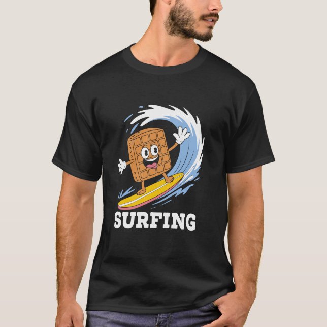 Camiseta Waffle Playing Surfing Waffles Food Lover (Anverso)