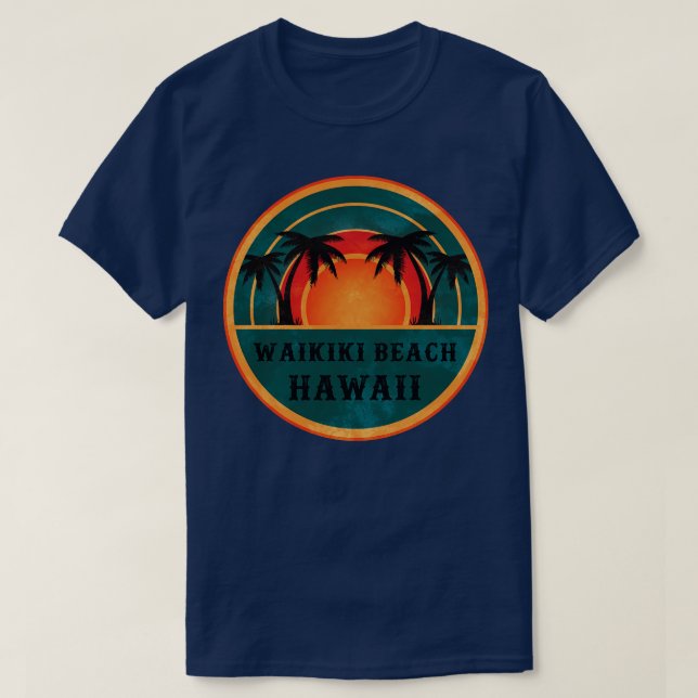 Camiseta Waikiki Beach Hawaii Beach Retro Sunset (Diseño del anverso)