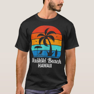 Camiseta Waikiki Beach Hawaii Palm Tree Vintage Sunset Summ
