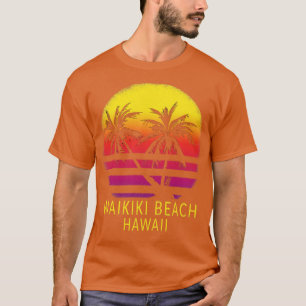 Camiseta Waikiki Beach Hawaii Vintage Tropical Sunset Palm