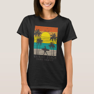 Camiseta Waikiki Beach Oahu Hawaii Surfer Palm Tree Surfing