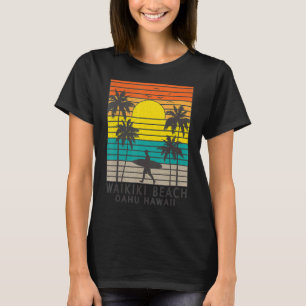 Camiseta Waikiki Beach Oahu Hawaii Surfer Palm Tree Surfing