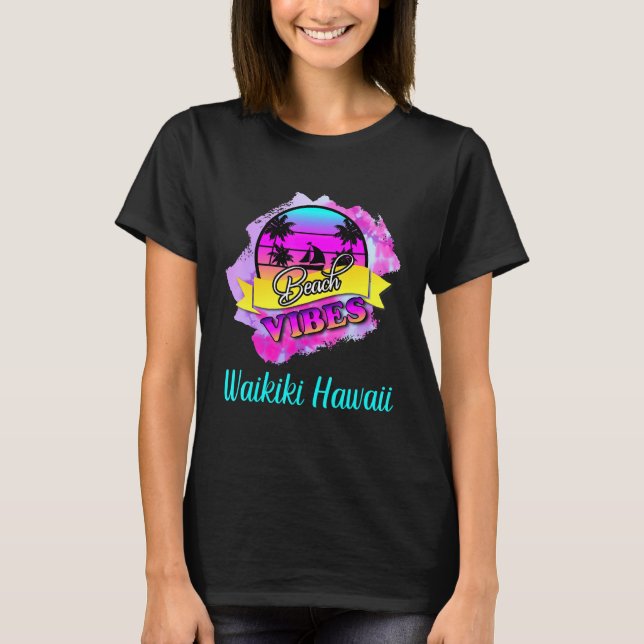 Camiseta Waikiki Beach Summer Vibes Hawaii Vacaciones Vinta (Anverso)