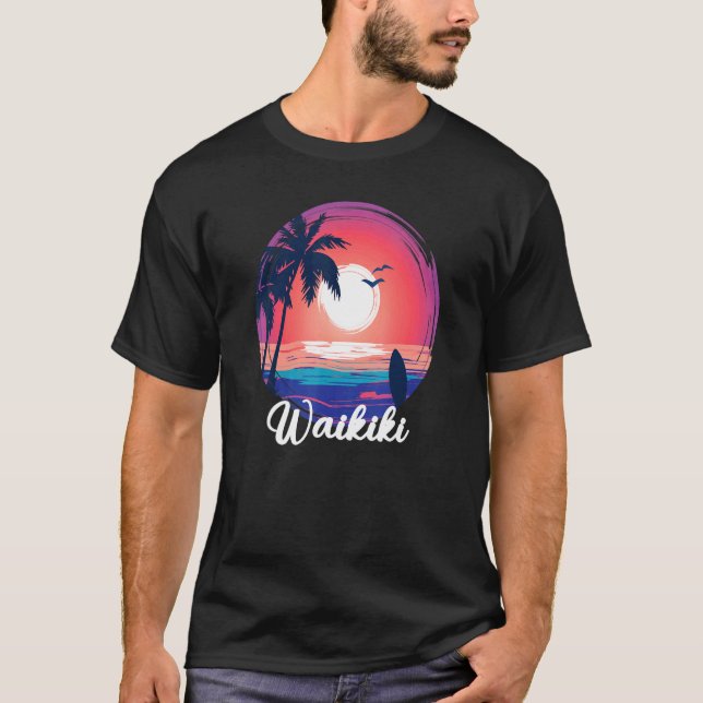 Camiseta Waikiki Hawaii Hawaii Isla Palm Tree Beach Sur (Anverso)