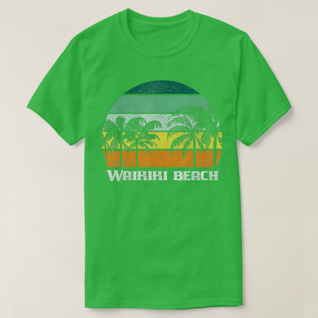 Camiseta Waikiki Oahu Hawaii Palm Tree Sunset Souvenir  (Diseño del anverso)