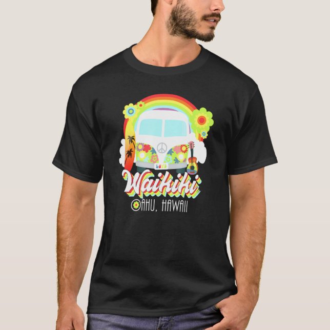 Camiseta Waikiki Oahu Hawaii Van Hawaiian Beach Surfing (Anverso)