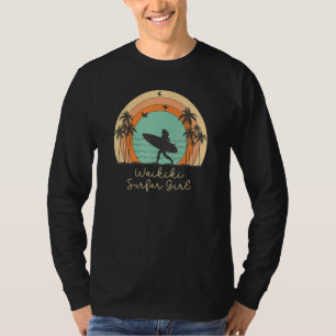 Camiseta Waikiki Surfer Chica Rainbow Palm Tree Hawaii Haw