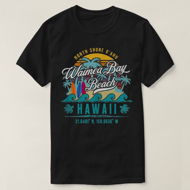 Camiseta Waimea Bay Beach North Shore Oahu Hawaii Retro Sun (Diseño del anverso)