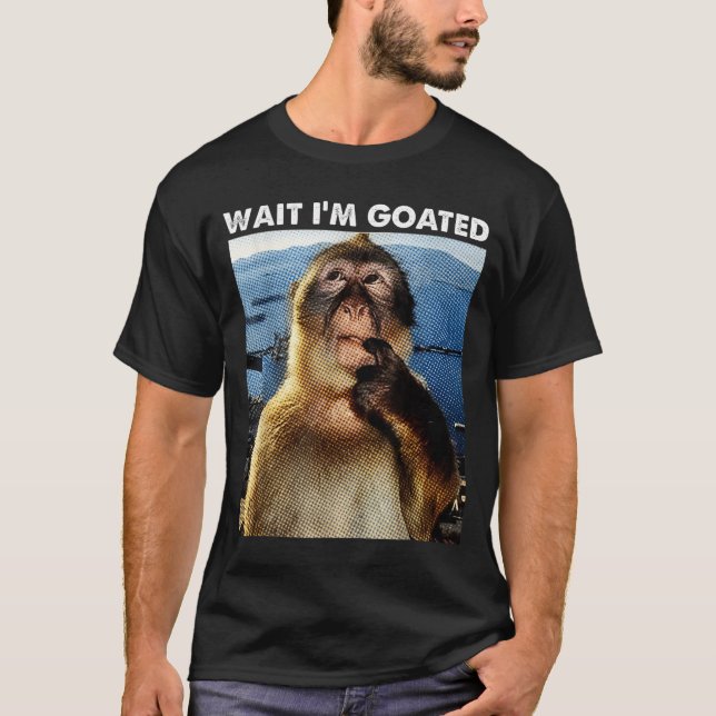Camiseta Wait I'm Goated Funny Thinking Monkey Meme Brainro (Anverso)