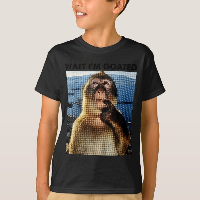 Camiseta Wait I'm Goated Y2k Funny Thinking Monkey Meme Bra (Anverso)