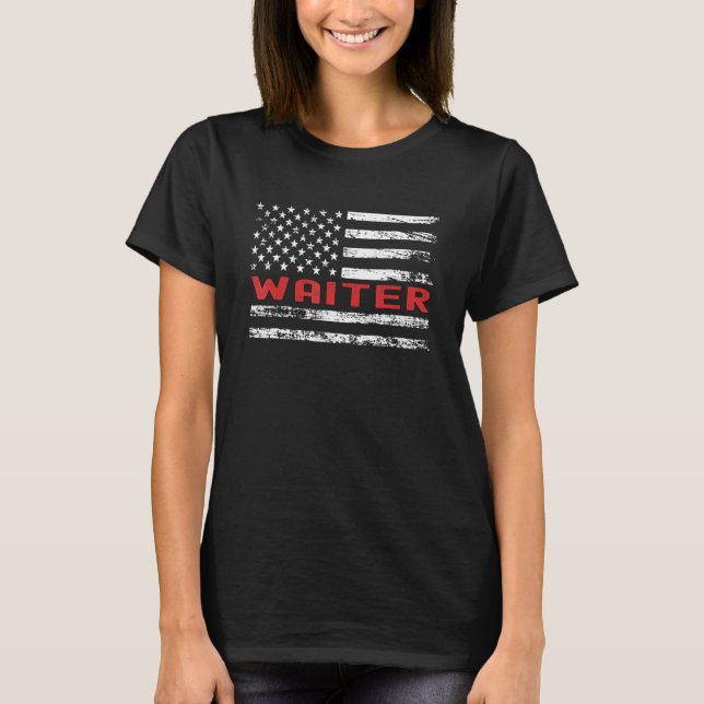 Camiseta Waiter USA Flag Profession Retro Job Title (Anverso)