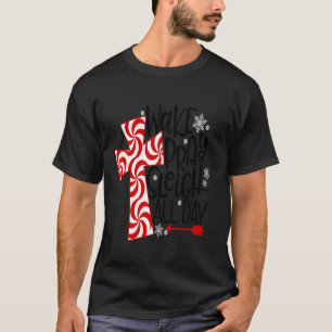 Camiseta Wake Pray Sleigh Todo El Día Candy Cane Cross Jesu