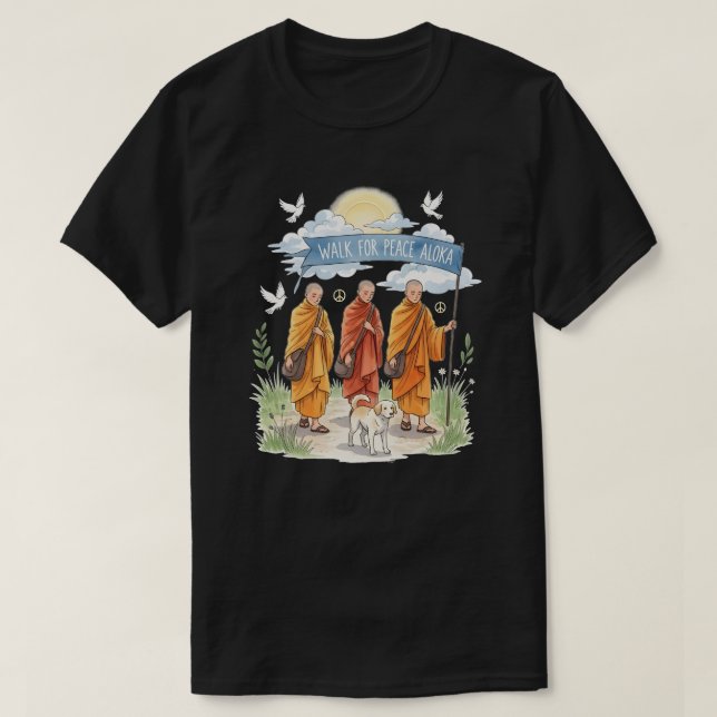 Camiseta Walk for Peace Monks and Dog | Spiritual Zen Journ (Diseño del anverso)