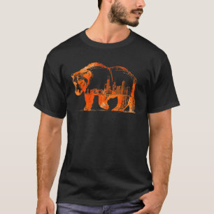Camiseta Walking Bear Silhouette Downtown Chicago City Skyl