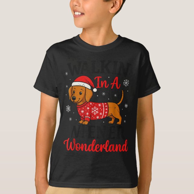 Camiseta Walking In Weiner Wonderland Mini Dachshund Christ (Anverso)