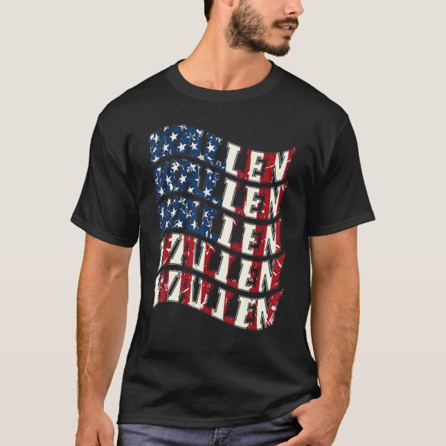 Camiseta Wallen American Flag Rojo White And Blue Merch Out (Anverso)