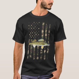 Camiseta Walleye Camo Bandera Americana Pesca Walleye