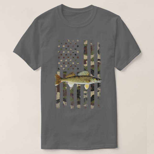 Camiseta Walleye Camo Bandera Americana pesca Walleye (Diseño del anverso)