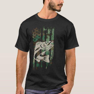 Camiseta Walleye Camouflage US Bandera Estadounidense Pesca